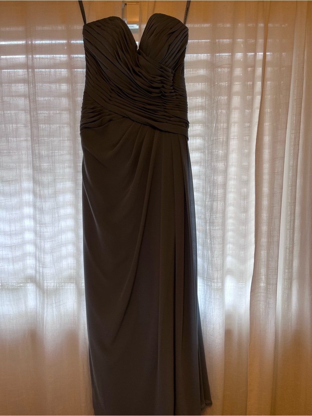 Strapless Ruched Evening Gown - Charcoal Blue / Gray